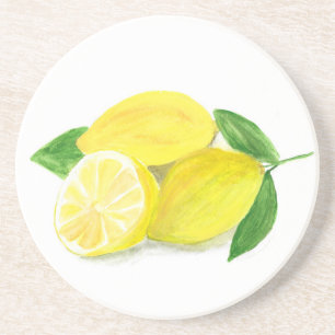 Yellow Lemon print art fruit watercolour Coaster