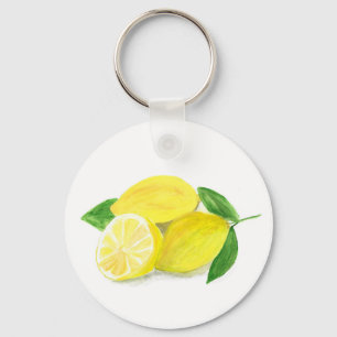 Yellow Lemon print art fruit watercolour Key Ring