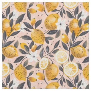Yellow Lemon Print Fabric Cotton Fabric