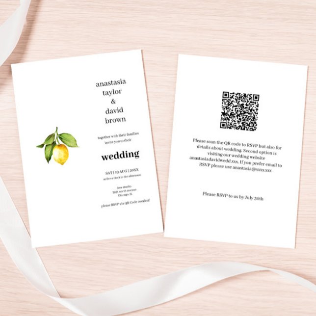 Yellow Lemon QR Code Wedding Invitation (Creator Uploaded)