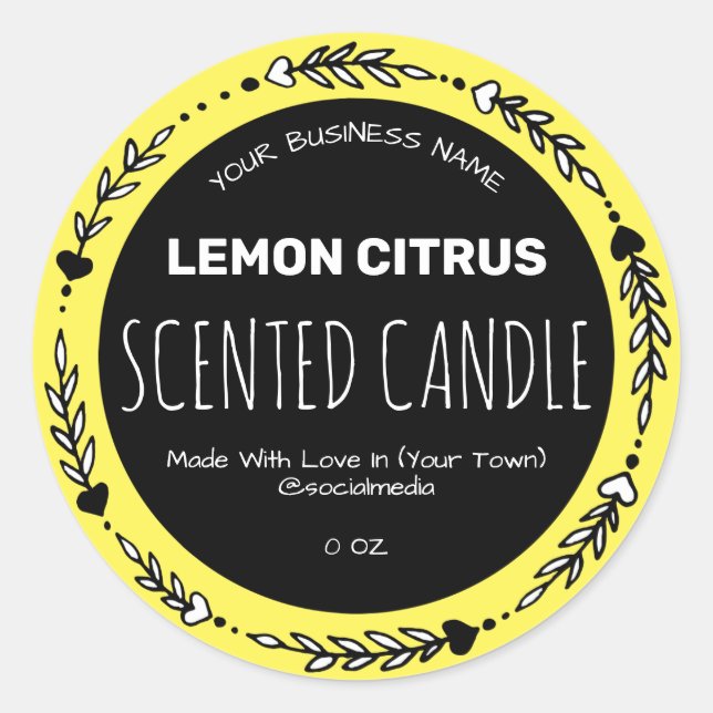 Yellow Lemon Scented Product Labels (Front)