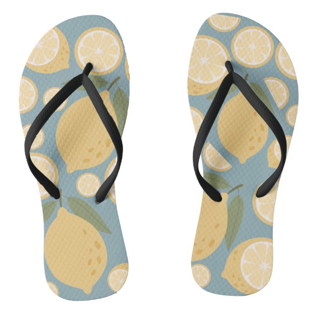 Yellow Lemon Seamless Pattern Flip Flops (Footbed)