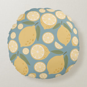 Yellow Lemon Seamless Pattern Round Cushion