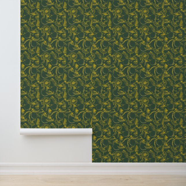 Yellow Lemon Sketch on Dark Green  Wallpaper (Application)