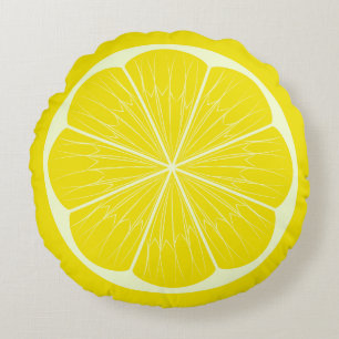 Yellow Lemon Slice Citrus Wedge Round Cushion