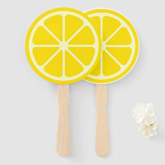 Yellow Lemon Slice Fun Summer Party Hand Fans (Front and Back)