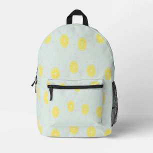 Yellow lemon slices on  blue printed backpack