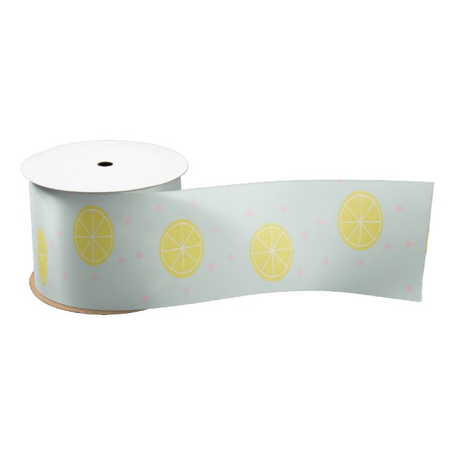 Yellow lemon slices on  blue satin ribbon (Spool)