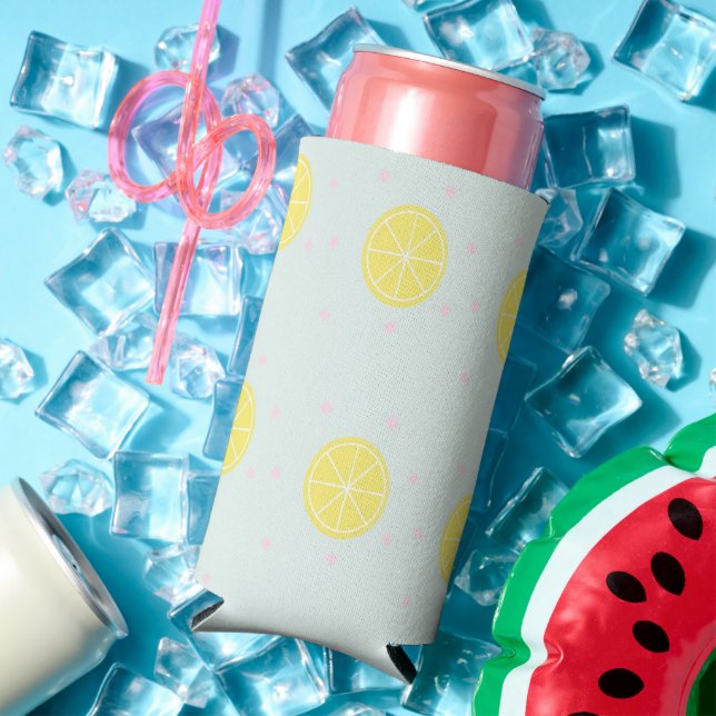 Yellow lemon slices on  blue seltzer can cooler (In Situ Summer)