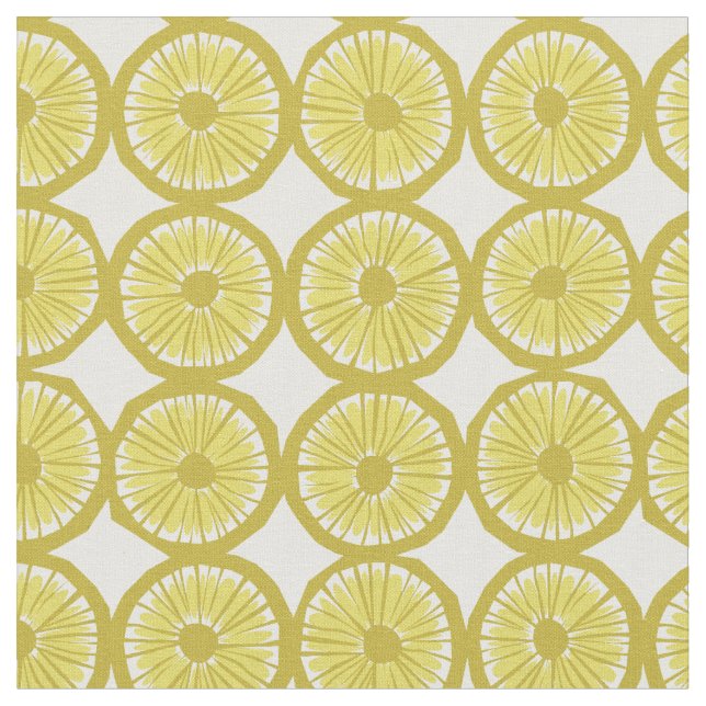 yellow lemon slices pattern modern print fabric (Close Up)