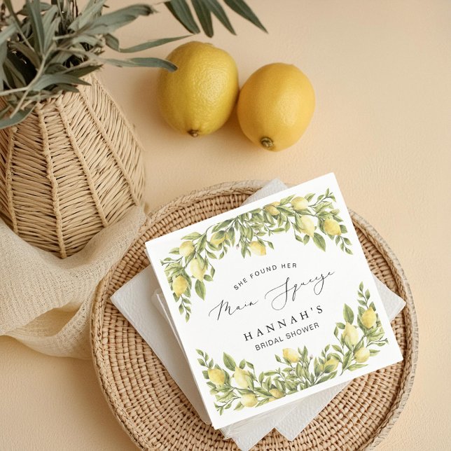 Yellow Lemon Sorrento Mediterranean Bridal Shower Napkin (Creator Uploaded)