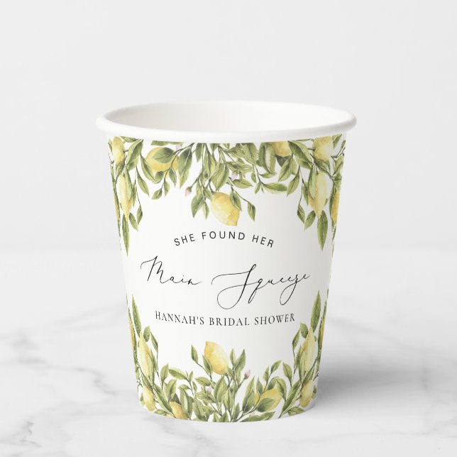 Yellow Lemon Sorrento Mediterranean Bridal Shower Paper Cups (Front)