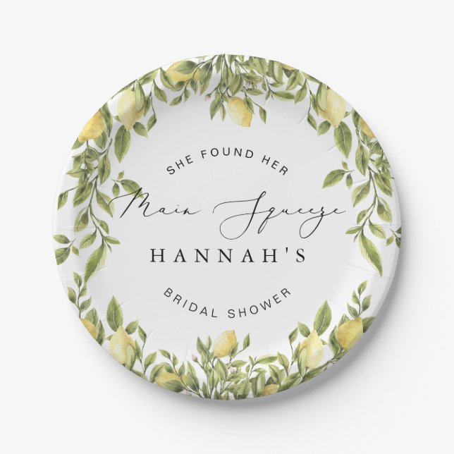 Yellow Lemon Sorrento Mediterranean Bridal Shower Paper Plate (Front)