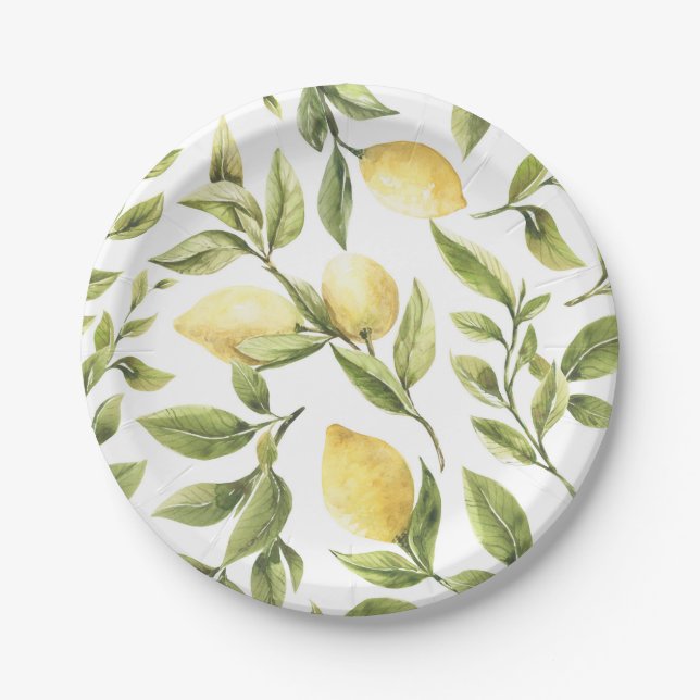 Yellow Lemon Sorrento Mediterranean Bridal Shower Paper Plate (Front)