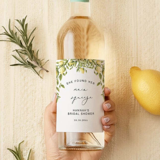Yellow Lemon Sorrento Mediterranean Bridal Shower  Wine Label (Creator Uploaded)