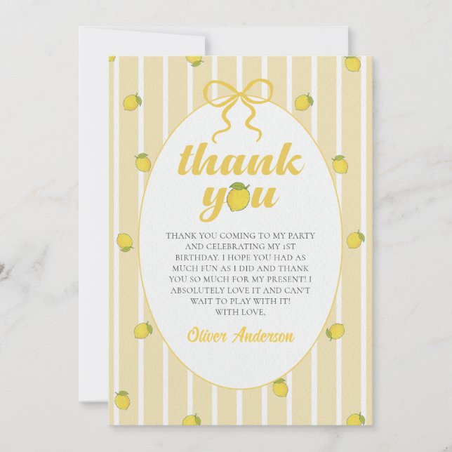 Yellow Lemon Thank You Card (Front)