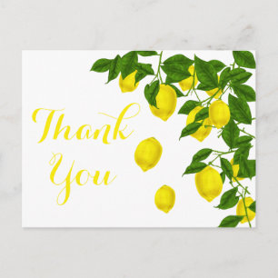 Yellow Lemon Thank You Green Citrus Wedding Postcard