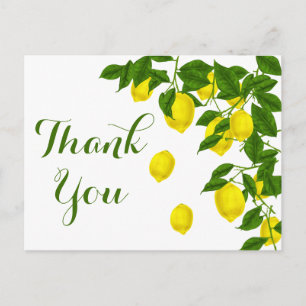 Yellow Lemon Thank You Green Citrus Wedding Postcard