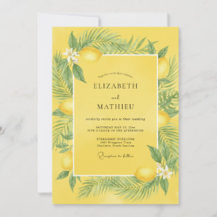 Yellow Lemon Tropical Eucalyptus Wedding Invitation
