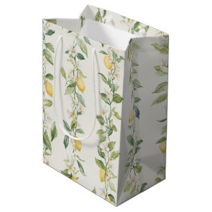 Yellow Lemon Vines Floral Bridal Shower Medium Gift Bag