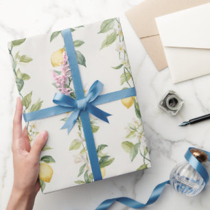 Yellow Lemon Vines Floral Bridal Shower Wrapping Paper