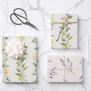 Yellow Lemon Vines Lavender Floral Bridal Shower Wrapping Paper Sheet