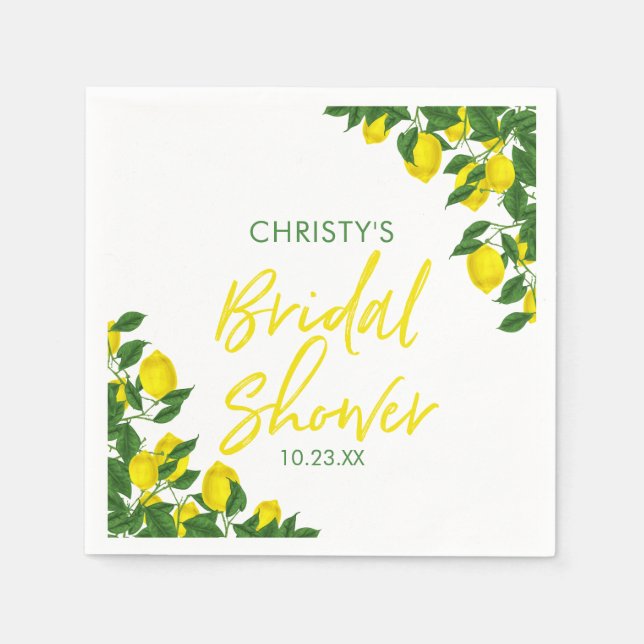 Yellow Lemon Watercolor Bridal Shower Napkin (Front)