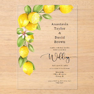 Yellow Lemon  Wedding Acrylic Invitation