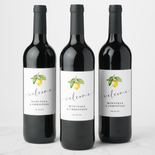 Yellow Lemon Wedding Wine Label