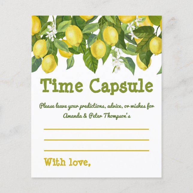 Yellow Lemon White Flowers Baby Time Capsule Card (Front)