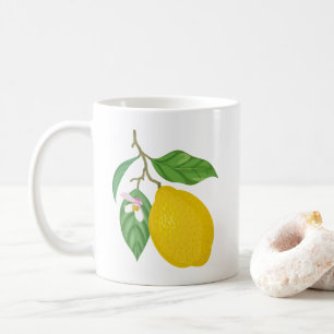 Yellow Lemon with Green Leaves and White Flower Coffee Mug