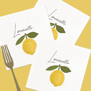 Yellow Lemon with Green Leaves   Fresh Citrus  Napkin