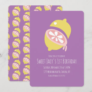 Yellow Lemon with Heart Sweet Birthday Invitation