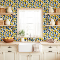 Yellow Lemons and Blue Leaves Kitchen