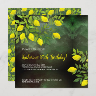 Yellow lemons and branches invitation