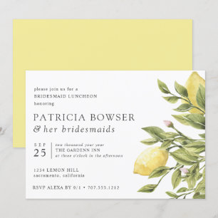 Yellow lemons and leaves Bridesmaid Luncheon Invitation