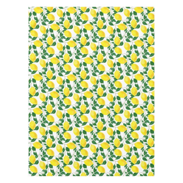 Yellow Lemons and Leaves Pattern Tablecloth (Front)