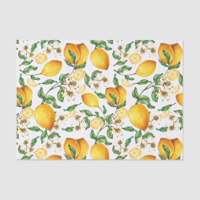 Yellow Lemons and Lemon Flowers Beautiful  Tissue Paper (Front)