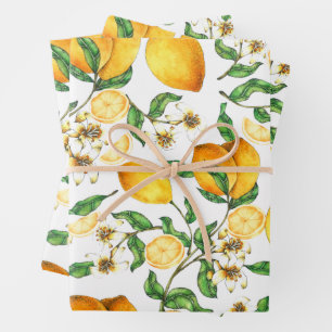 Yellow Lemons and Lemon Flowers Beautiful Wrapping Paper Sheet