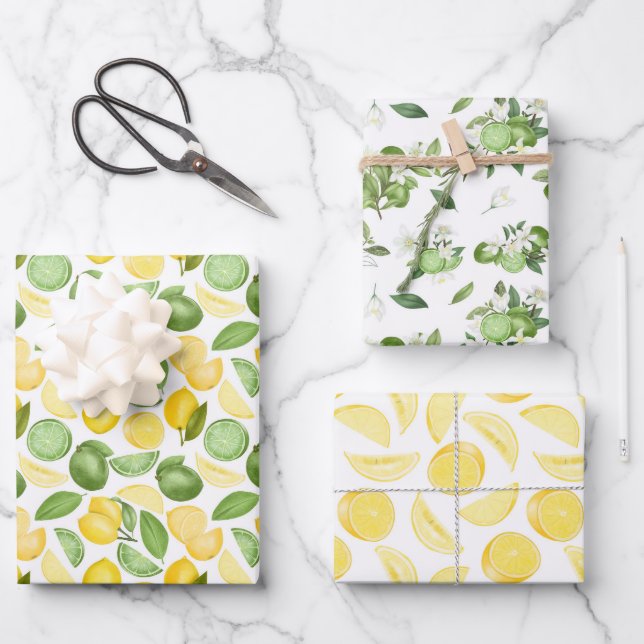 Yellow Lemons and Limes On the Vine   Wrapping Paper Sheet (Front)