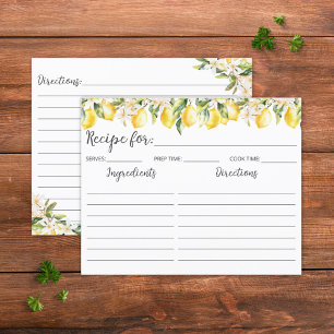 Yellow Lemons and White Flowers Family Recipe Card