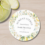 Yellow Lemons and White Flowers Floral Wreath Coaster<br><div class="desc">Elevate your product prestation with Yellow Lemons and White Flowers Floral Wreath coaster. Featuring beautiful watercolor illustration with customisable texts,  it’s great for give fresh and natural accent to your business branding. Suitable for restaurant,  café,  bakery,  and artisan food.</div>