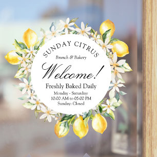 Yellow Lemons and White Flowers Floral Wreath Window Cling