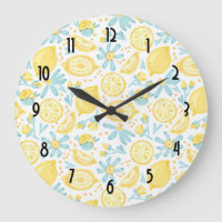 Yellow Lemons & Blue Flowers Illustrated Pattern