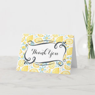 Yellow Lemons & Blue Flowers Thank You Card