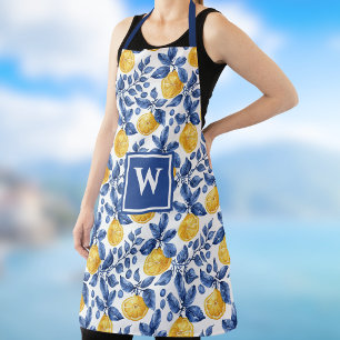 Yellow Lemons Blue Foliage Mediterranean Amalfi Apron