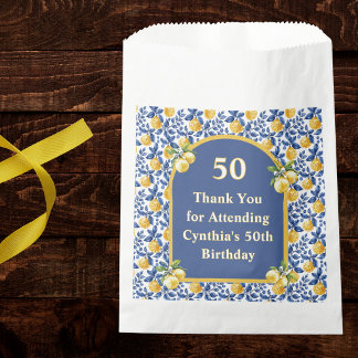 Yellow Lemons Blue Mediterranean Amalfi Birthday Favour Bags