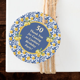 Yellow Lemons Blue Mediterranean Amalfi Birthday Favour Tags