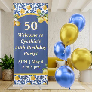 Yellow Lemons Blue Mediterranean Amalfi Initial Retractable Banner