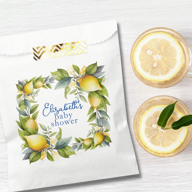 Yellow Lemons Blue Tile Lemon Baby Shower Favour Bags (Yellow Lemons Blue Tile Lemon Baby Shower Favor Bag)